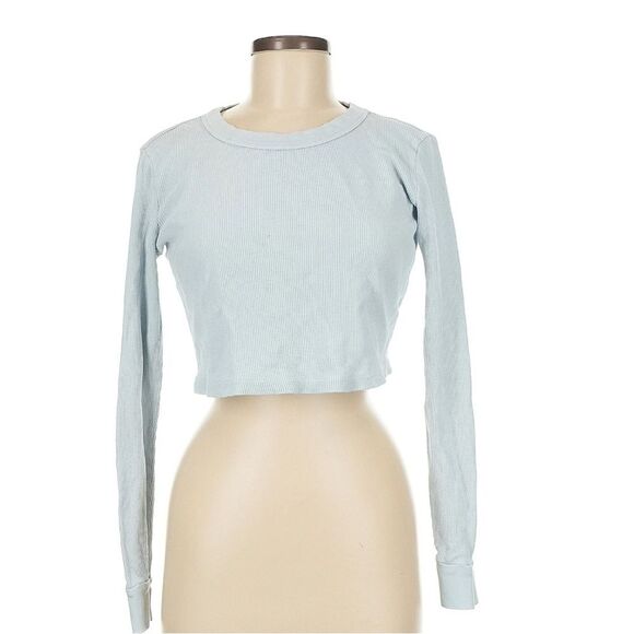 MATE the Label 100% Organic Cotton Thermal Crop Top Light Baby Blue Size M - Picture 1 of 5